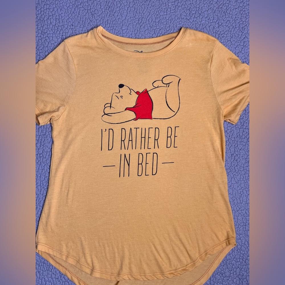 Disney Pooh Bear I’d Rather Be In Bed T Shirt Yellow Womens Size XXL - Picture 4 of 6